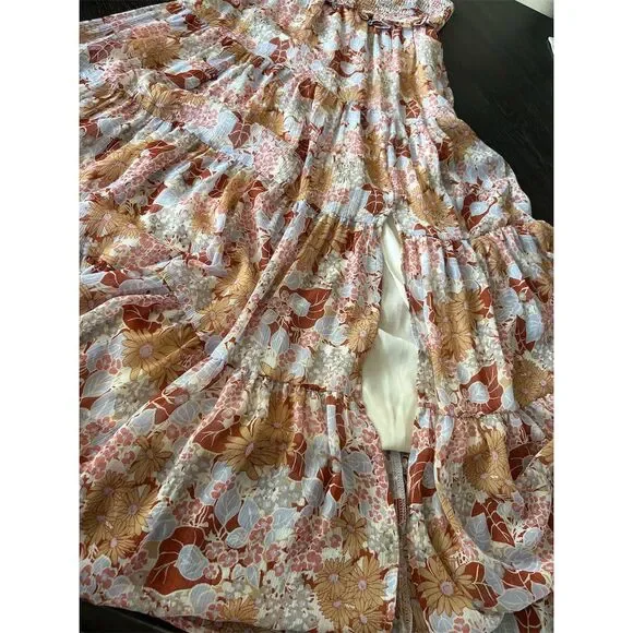 ASTR The Label Women's XS Floral Smocked Tiered Midi Dress Multicolor‎ - Picture 10 of 11